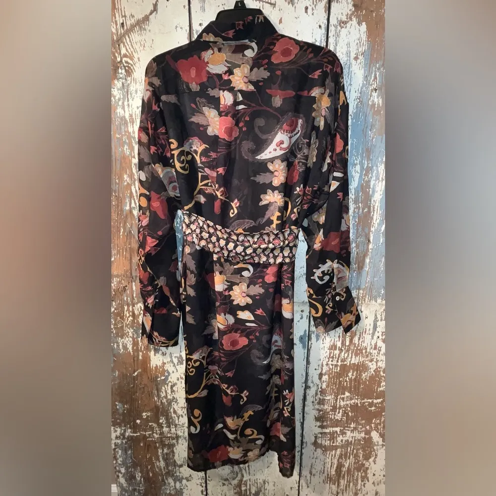 Isle by Melis Kozan sheer Button down cardigan dress size L belted Black Size L - Image 4