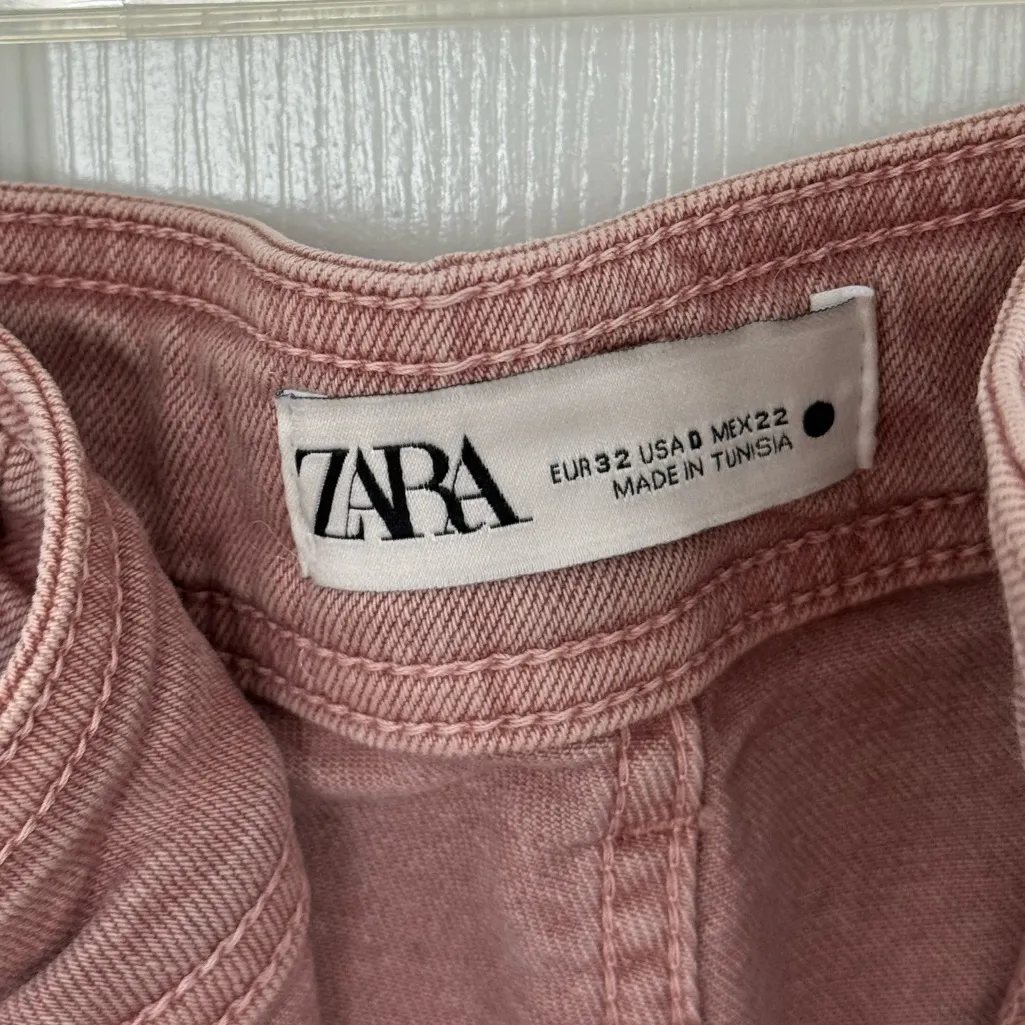 Blush Pink Zara Marine Straight/Wide-Leg Jeans and raw hem on bottom - Image 2
