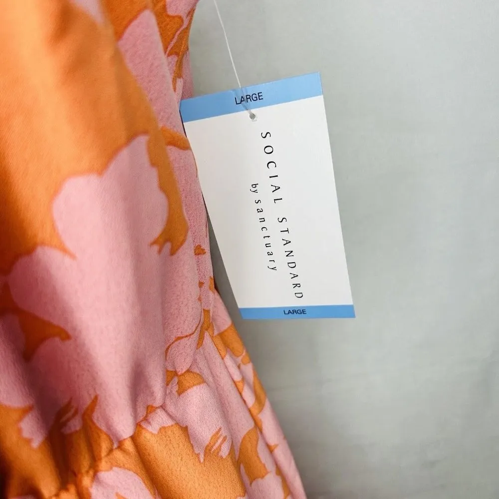 Social Standard by Sanctuary Smocked Back Dress Melon Floral Size L NWT - Image 9