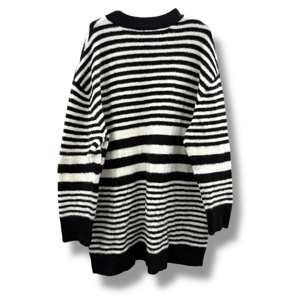 Ava & Viv Black & White Striped Soft Fuzzy Long Sleeve V Neck Sweater‎ Sz 1X NEW - Image 5