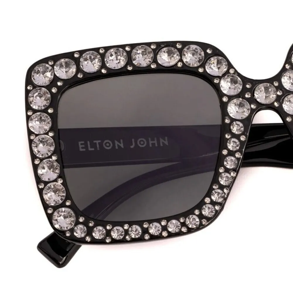 Groovy Oversized Black 100% Authentic Elton John Bling Rhinestone Sunglasses NIB - Image 7