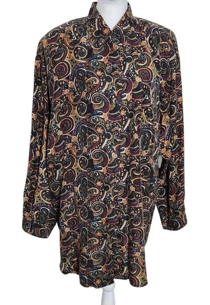 Jane Ashley Multi-Color Paisley Silk Button Down Blouse NWT Size Large - Image 1