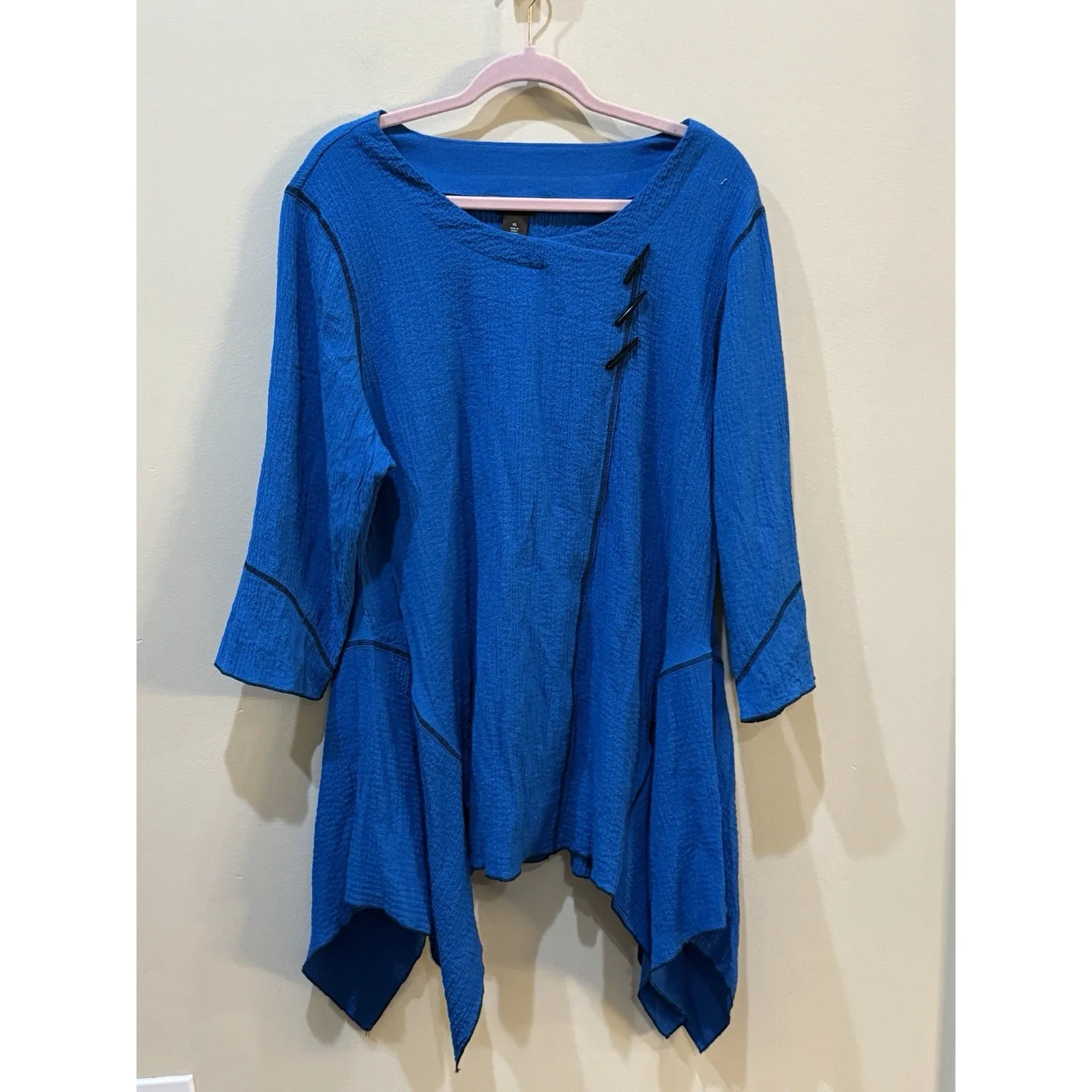 Ali Miles Top‎ Tunic Blue Size XL Lagenlook Artsy Bohemian Asymmetrical - Image 2
