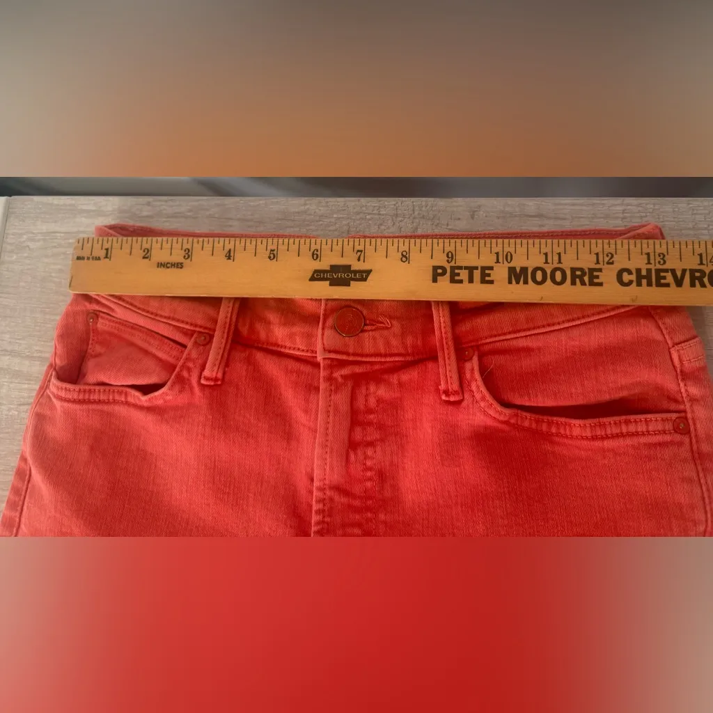 Mother The Swooner Rascal Ankle Fray Jeans Flame Scarlett High Rise Skinny Sz 28 Orange - Image 9