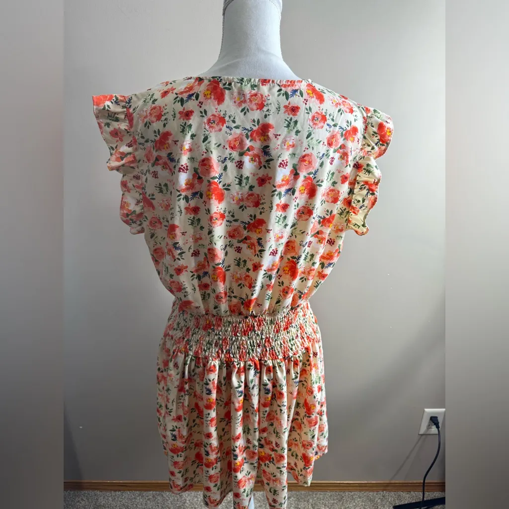 Umgee Floral Smocked Midi Dress - Cream and Red large - Image 7