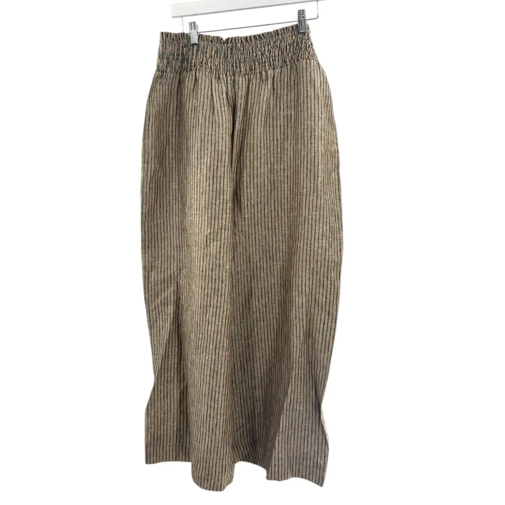 BODEN Linen Shirred Waist Trousers striped Sz 12 Tan - Image 5