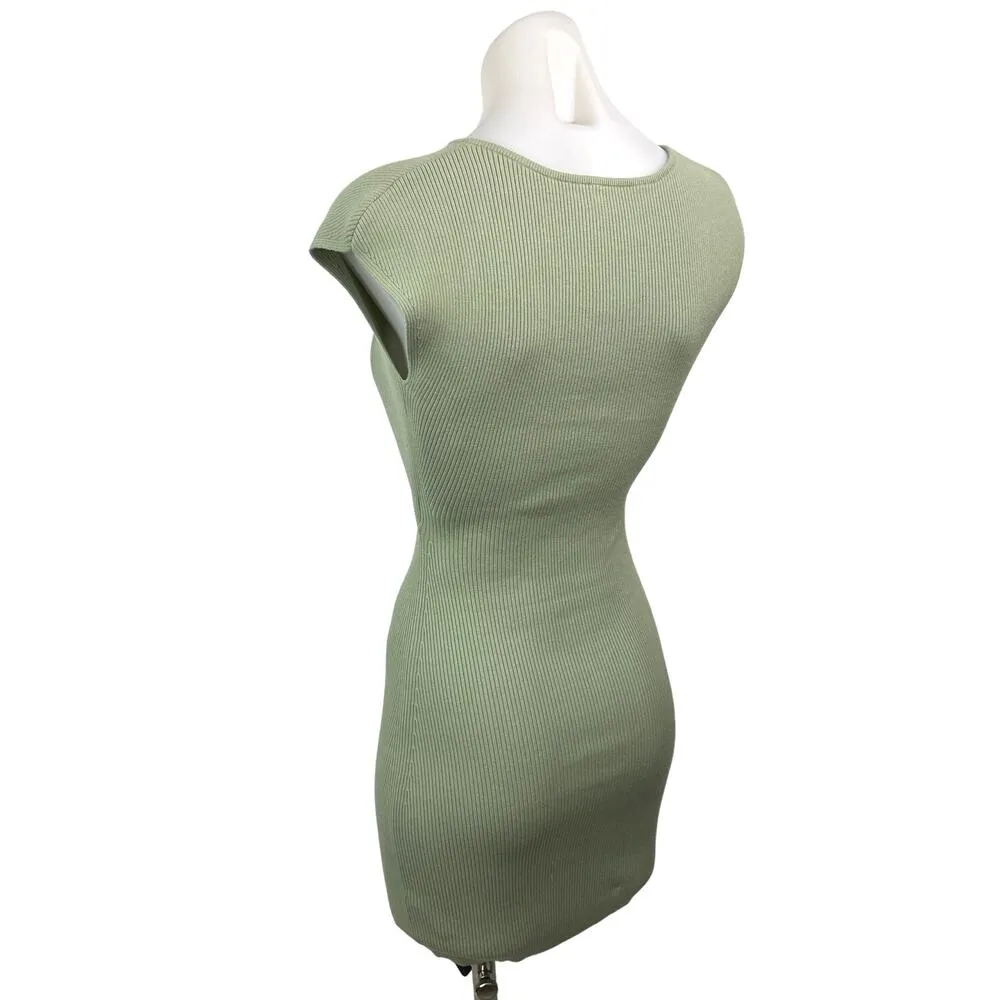 Aritzia Wilfred Free Ribbed Knit Cut Out Cap Sleeve Fitted Bodycon Mini Dress XS - Image 2