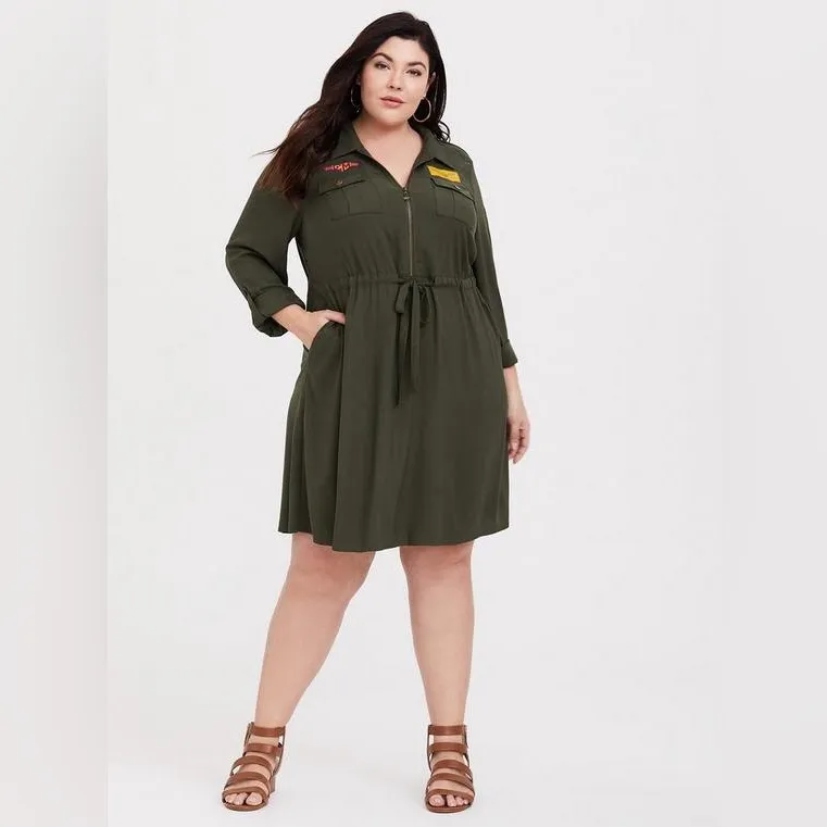 Torrid Her Universe Captain Marvel Olive Patchwork Shirt Dress Large (Torrid 0) - Image 3