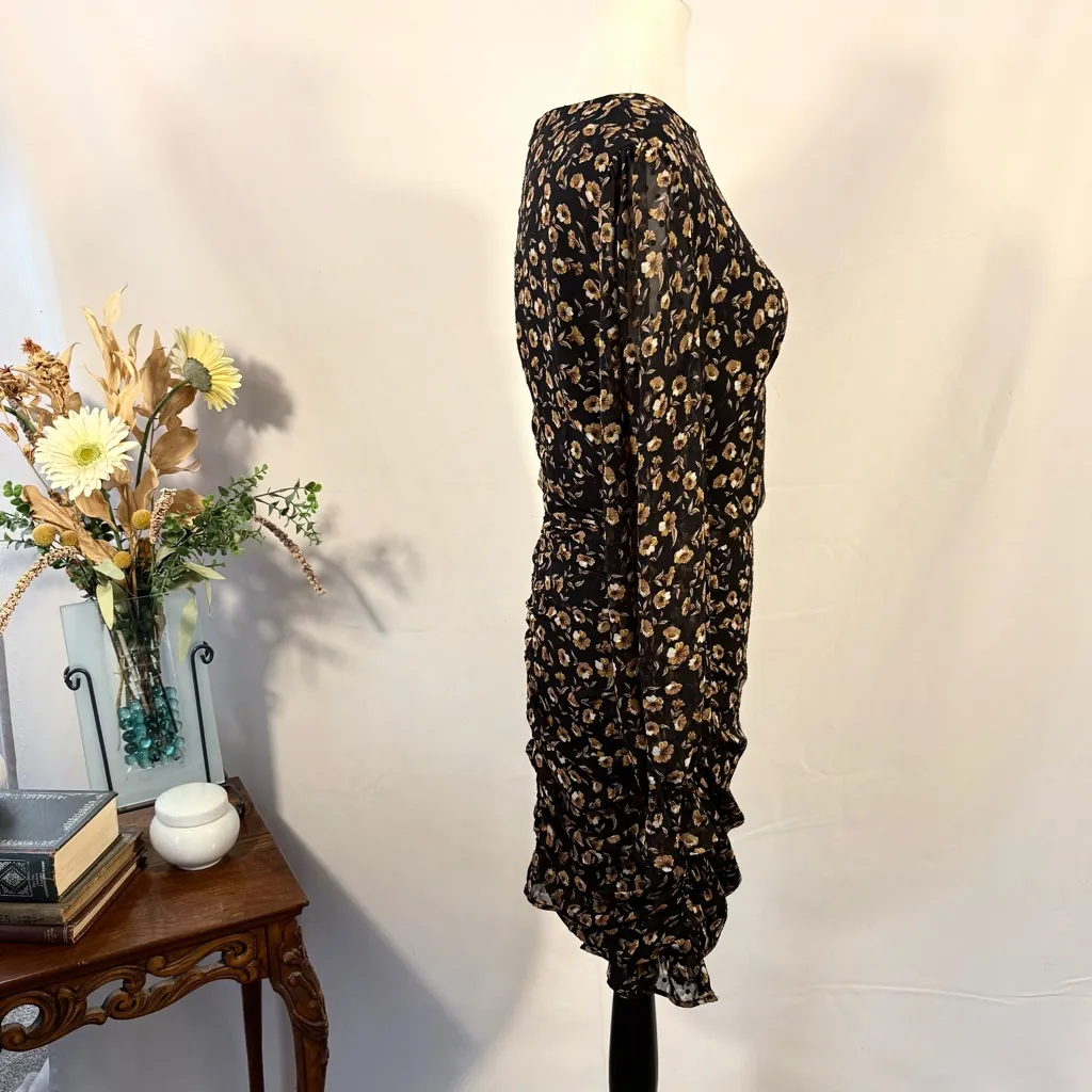 STORIA Swiss Dot Floral Corset-Inspired Ruched Long Sleeve Dress Size Large💛 - Image 5