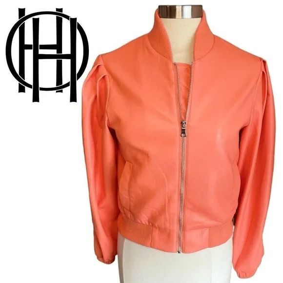 NWT House Of Harlow Vegan Leather Coral Bomber Jacket - Image 2