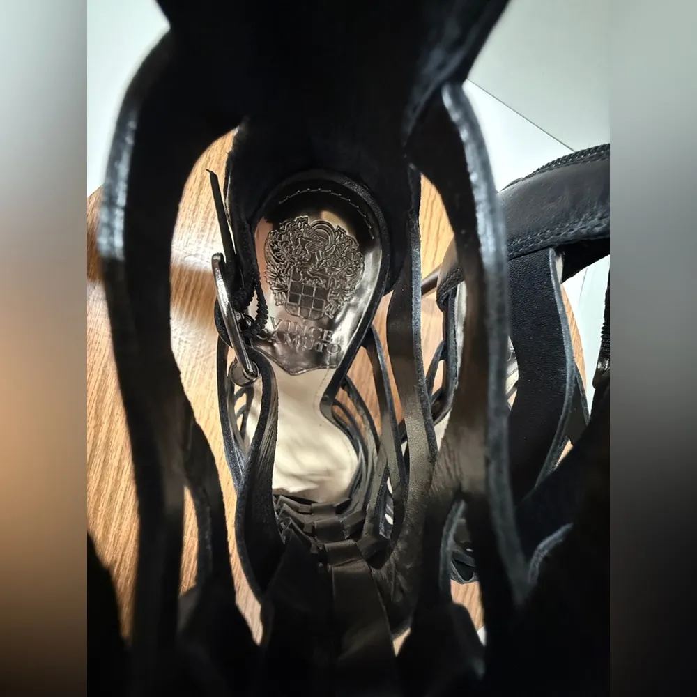 Vince Camuto Genuine Black Leather Ladder Front Stiletto Strappy Heels NWOT-6M - Image 6