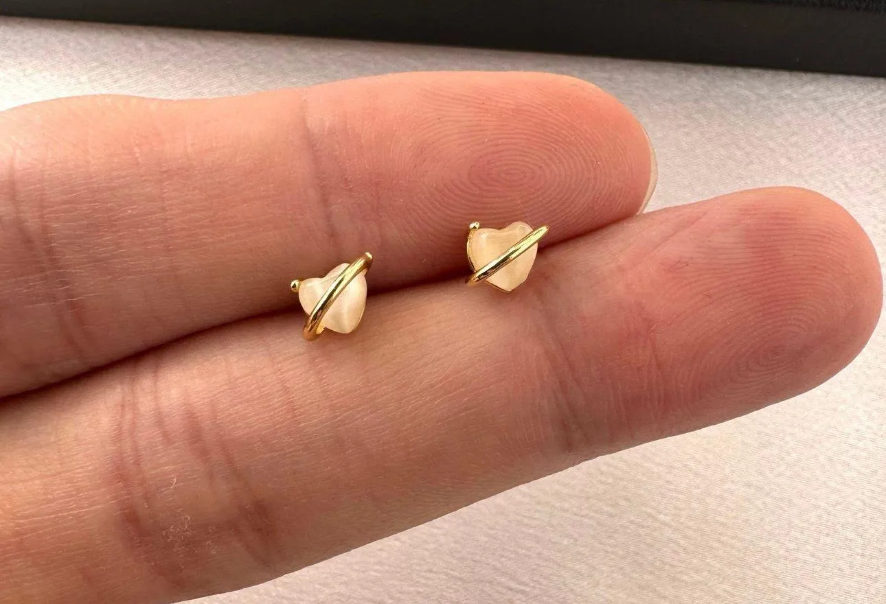 Small Mini Love Heart Stud Earrings for Women Gold - Image 4