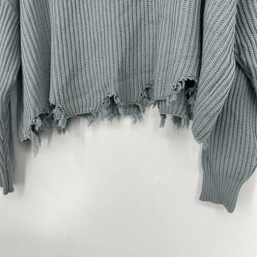 Cotton Candy LA Cropped Oversized Sweater Ribbed Knit Blue Raw Hem Size S/M - Image 8