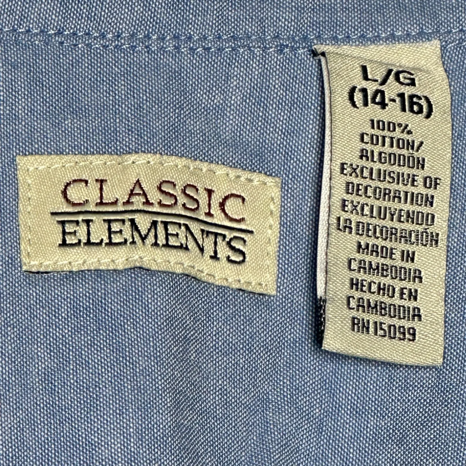 Classic Elements Blue Chambray Floral Embroidered Button Up Shirt Top L G 14 16 - Image 3