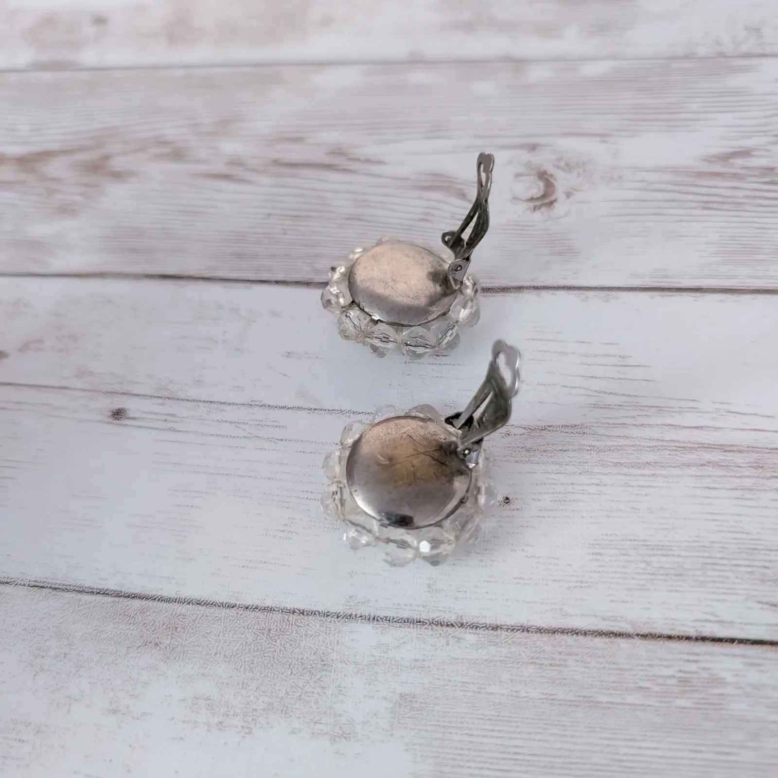 Vintage Clip On Earrings Clear & Off White - Image 8
