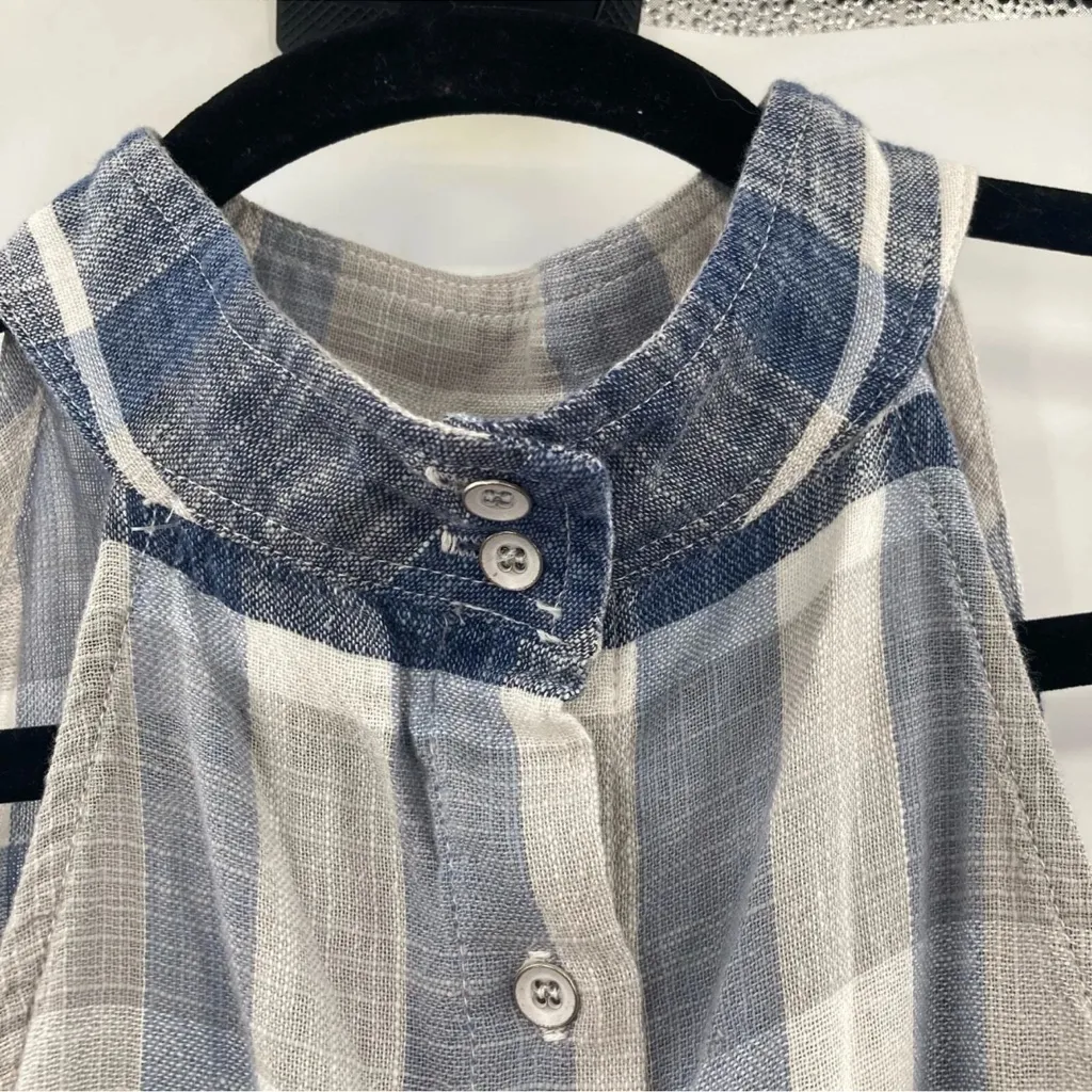 Bella Dahl Linen Blend Blue Plaid Coastal Halter Flowy Top Button Back Sz Small - Image 7