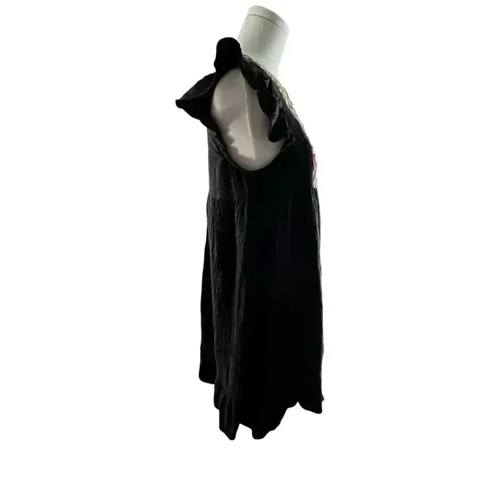 THML Women Small Dress Black Cotton Rayon‎ Embroidery Flutter Aztec Western SW - Image 6