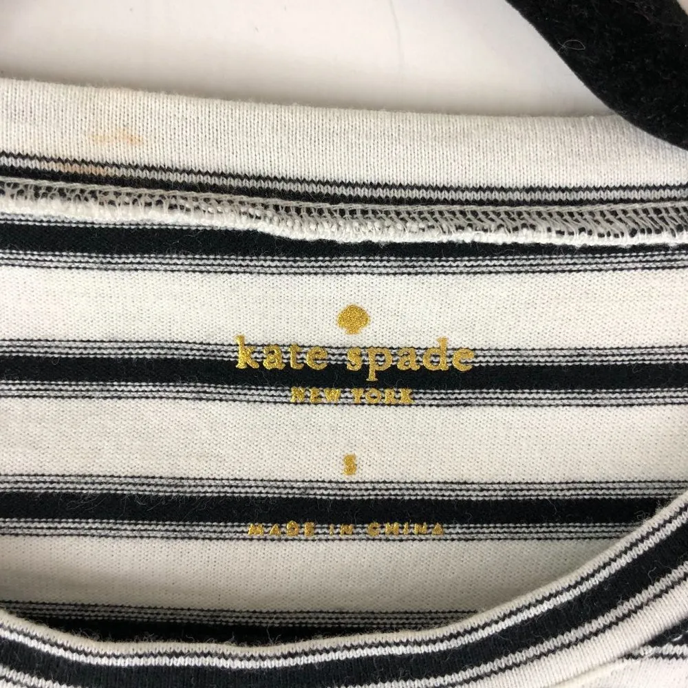 Kate Spade Womens Broome Street: Black White Striped Fringe Knit Top S - Image 4