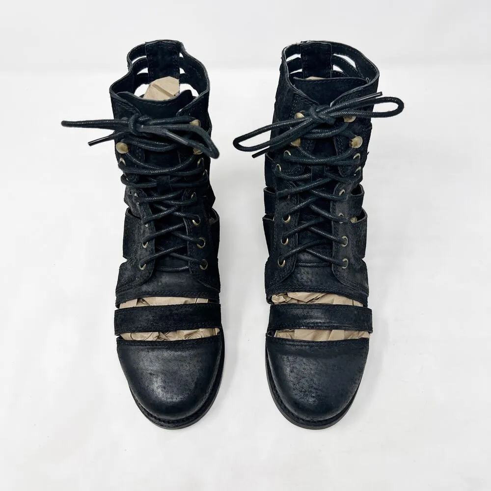 [Jeffrey Campbell] Black Slashed Nubuck Leather Lace Up Combat Boots Size 6.5 - Image 3