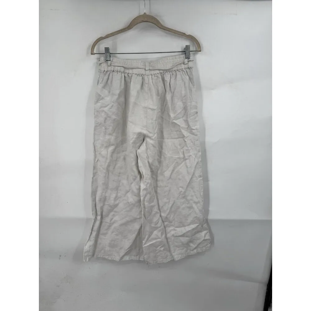 H By Halston 100% Linen‎ Wide Leg Pant Women Medium White Crop Minimalist Beach - Image 2