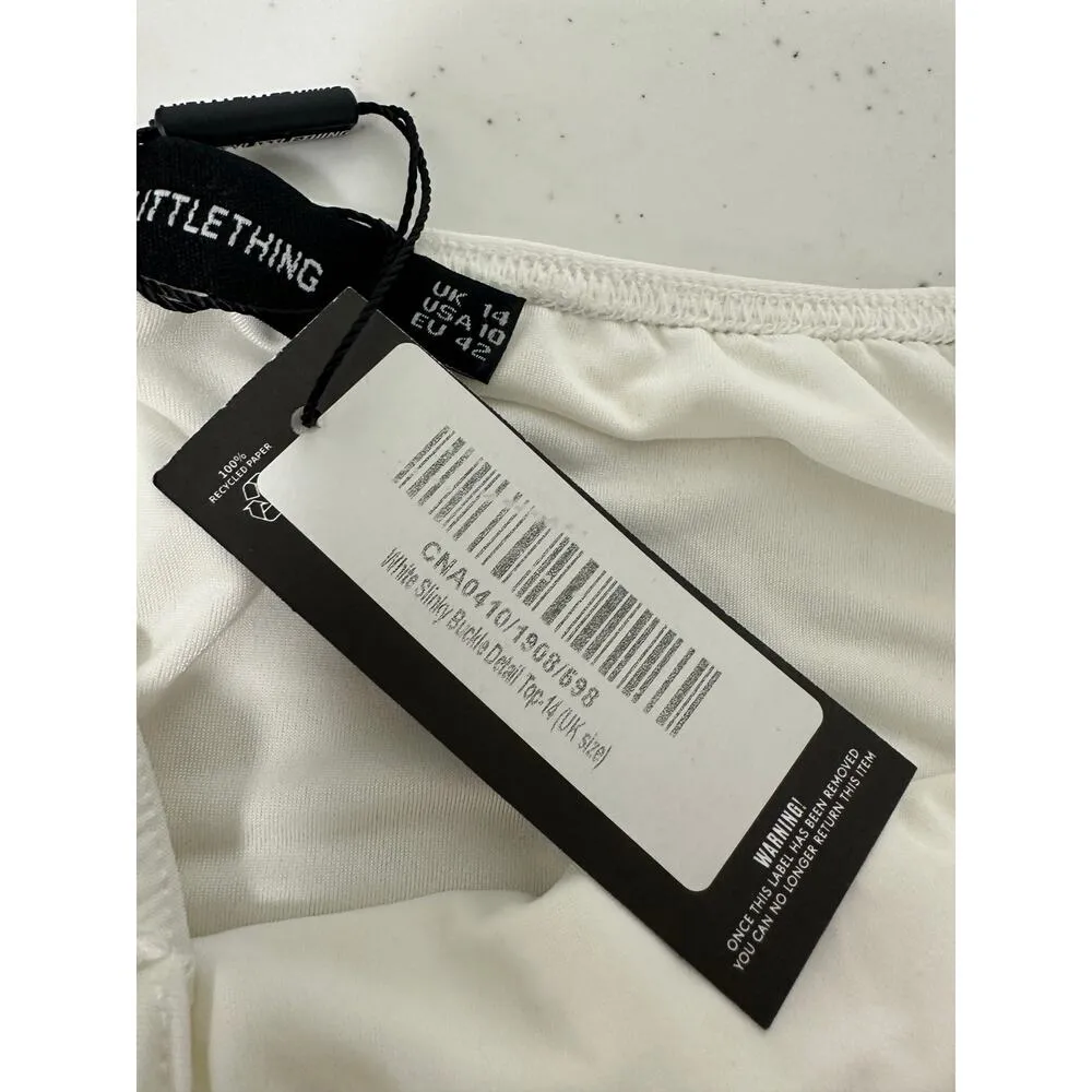 PrettyLittleThing Women 10 White Slinky Buckle Detail Top Halter Shirt NWT - Image 6