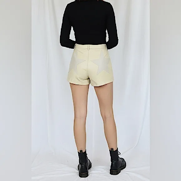 Nasty Gal Faux Leather Metallic Star Shorts Beige‎ High Rise Size 2 NWT - Image 13