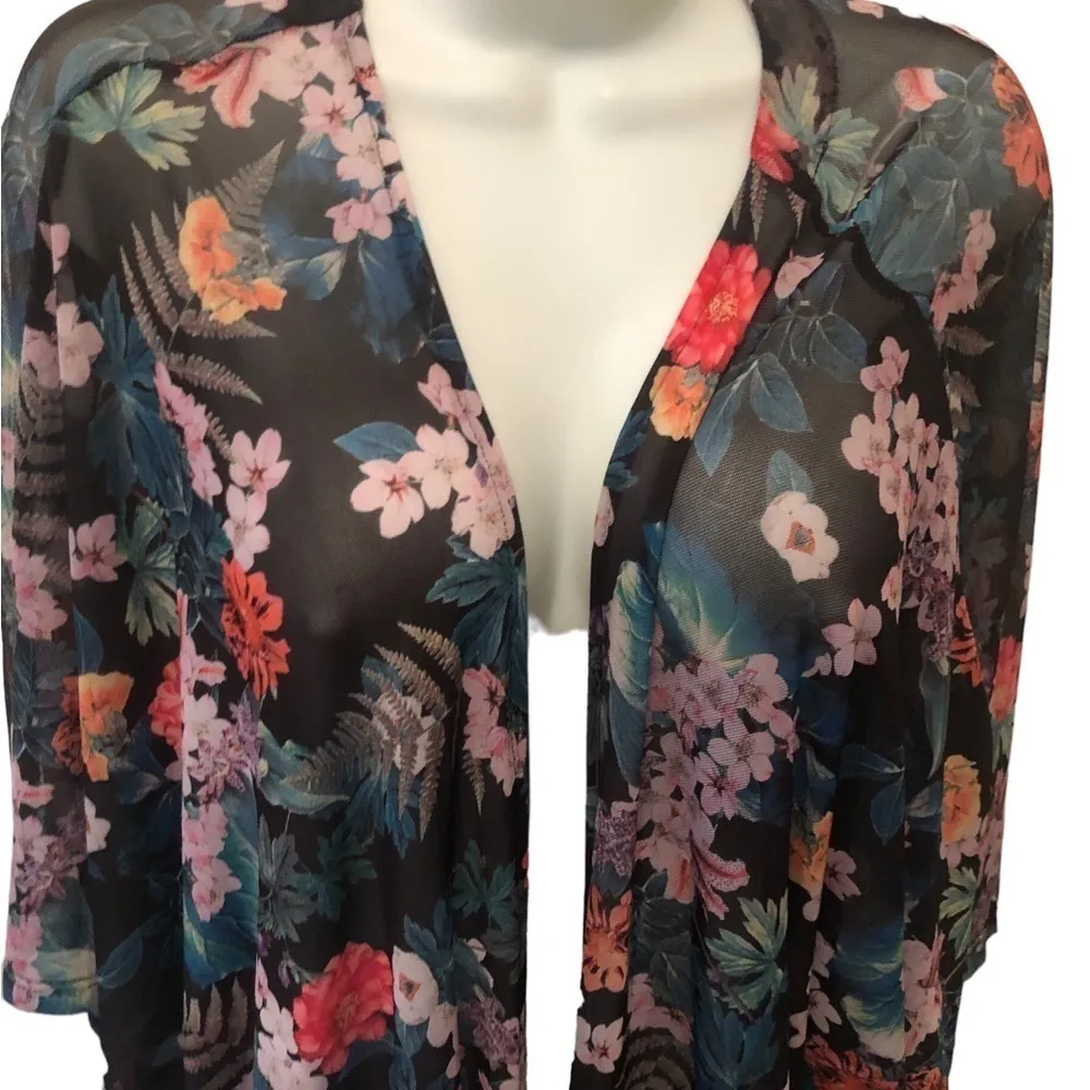 Torrid Sheer Cardigan Sz 1/2 Plus Size Colorful Floral Print Open Concept Midi - Image 5