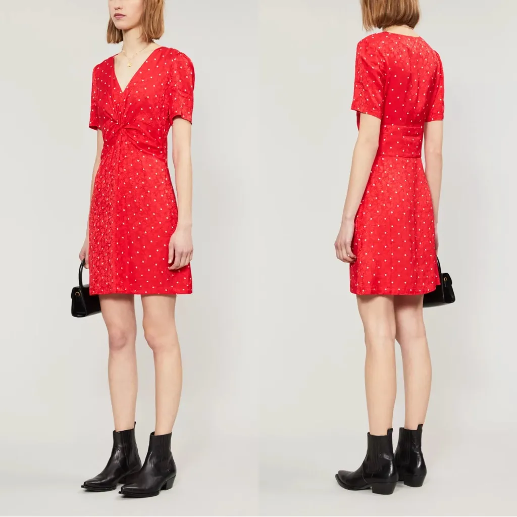 Maje • Ripia Twist-front Polka-dot Floral-jacquard Mini Dress red Rouge - Image 13