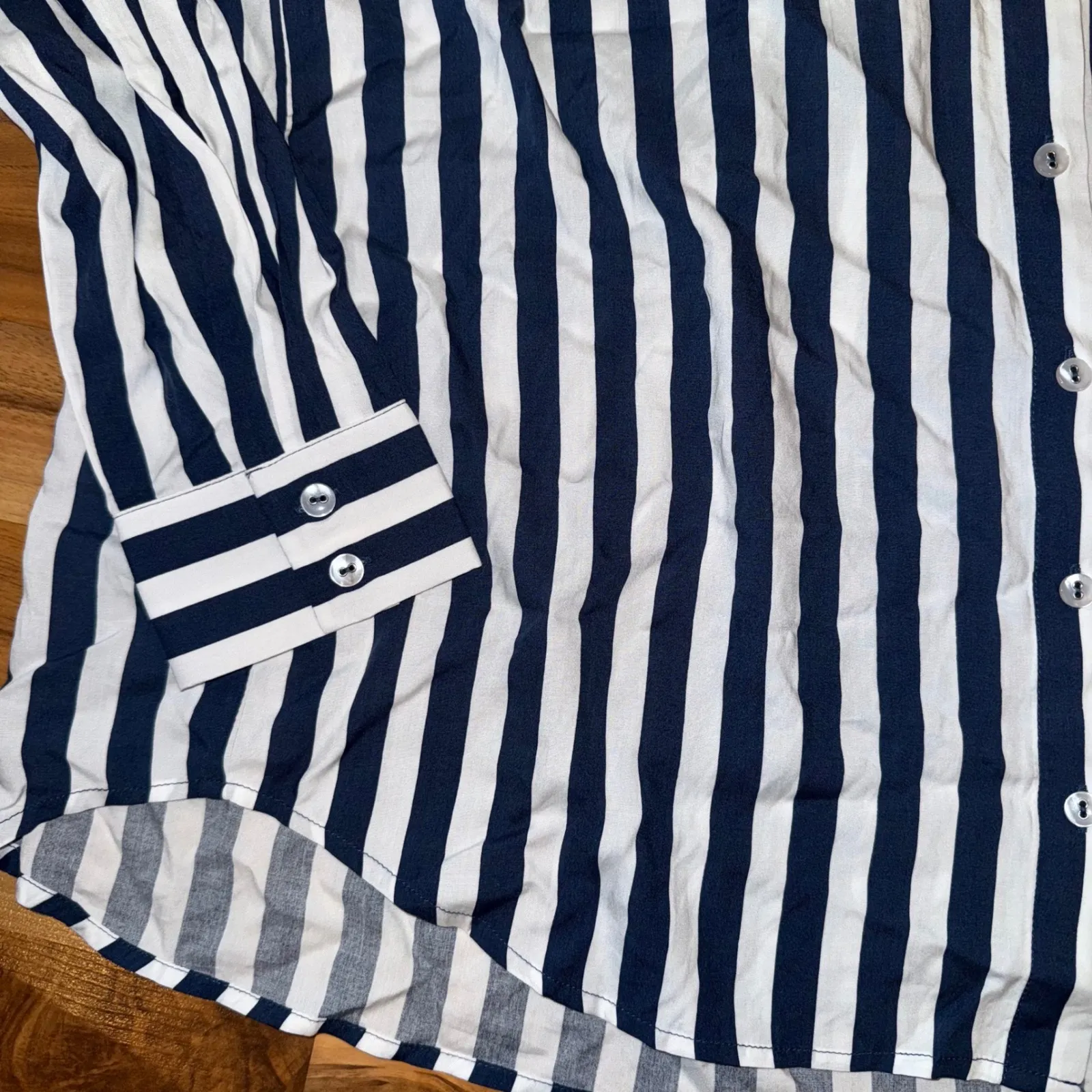 Lane‎ + Delancey Women's Striped Button Down Shirt Long Sleeve Size L Casual Blue Size L - Image 2
