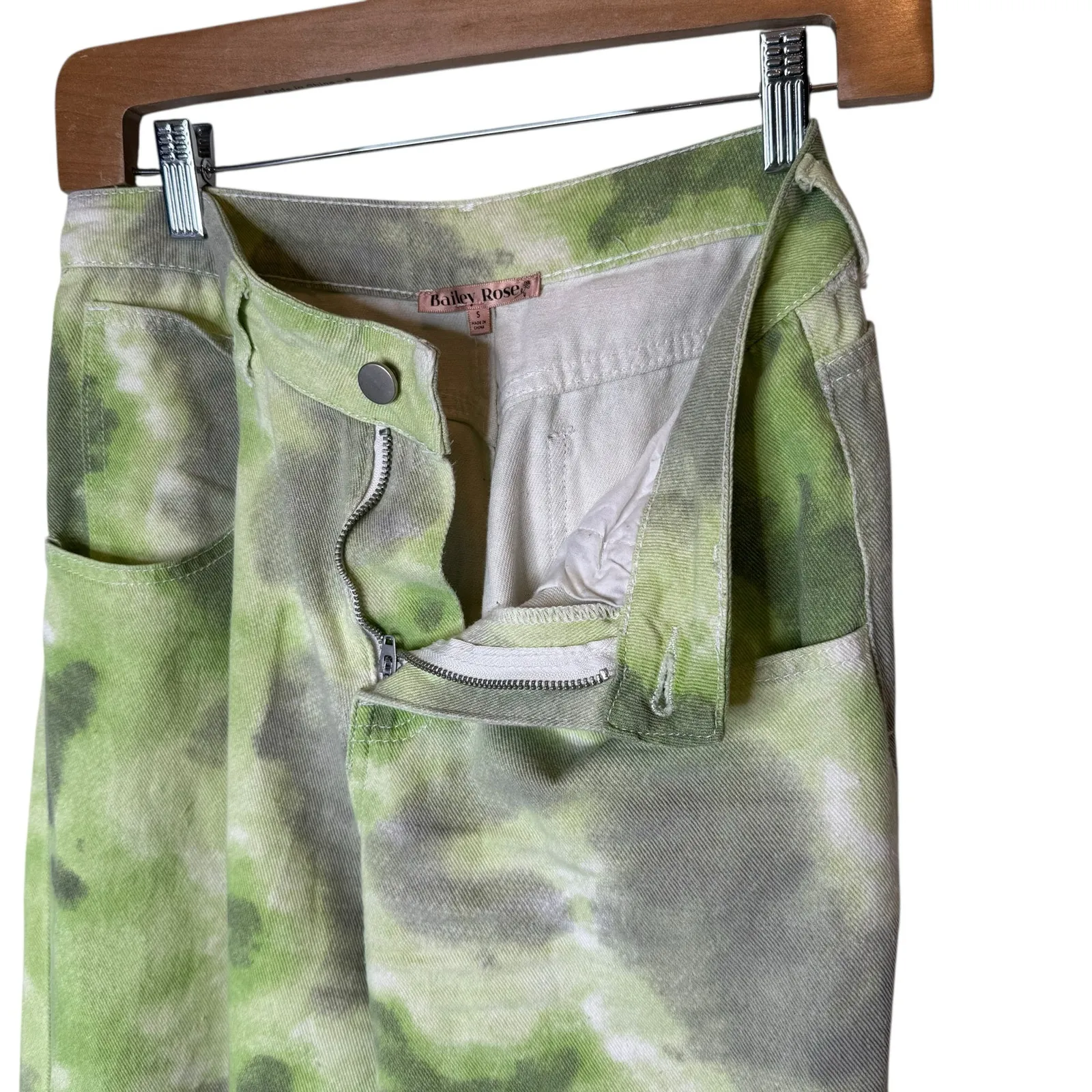 High Rise Baggy Wide Leg Jeans‎ Cotton Twill Pants Green size Small - Image 4