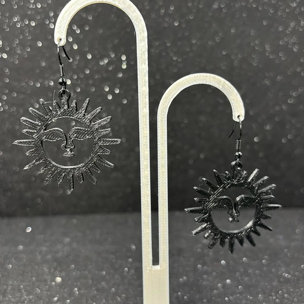 Black Sun Face Earrings - Image 3