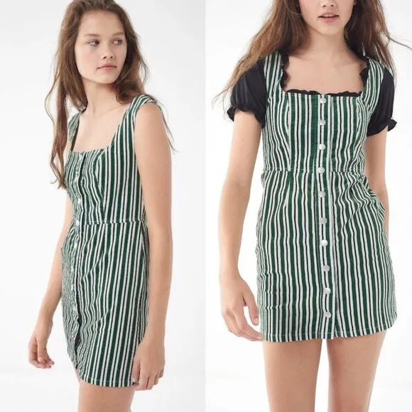 Mini Corduroy Green and Black Striped Y2K Snap Front Dress SZ 0 - Image 2
