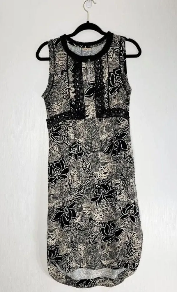 Anthropologie Holding Horses Sleeveless Cream and Black Floral Midi Dress Size 0 - Image 1