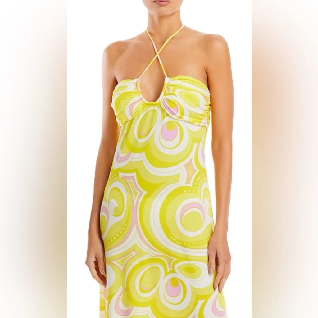 Aqua Swim Women Halter Printed Swim Coverup Dress Yellow Size XLarge NWT - Image 2
