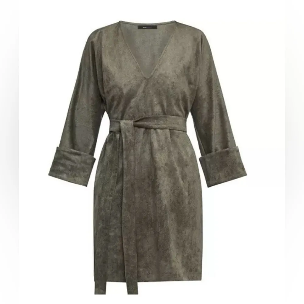 BCBGMAXAZRIA BCBG Womens Faux Suede Belted Mini Dress Dusty Olive size XXS - Image 2