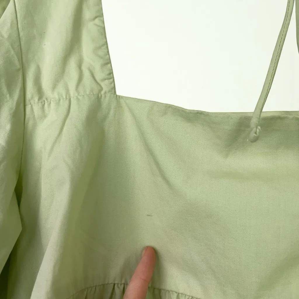 🆕 Abercrombie & Fitch Puff Sleeve Poplin Squareneck Top in Soft Sage Green - Image 9