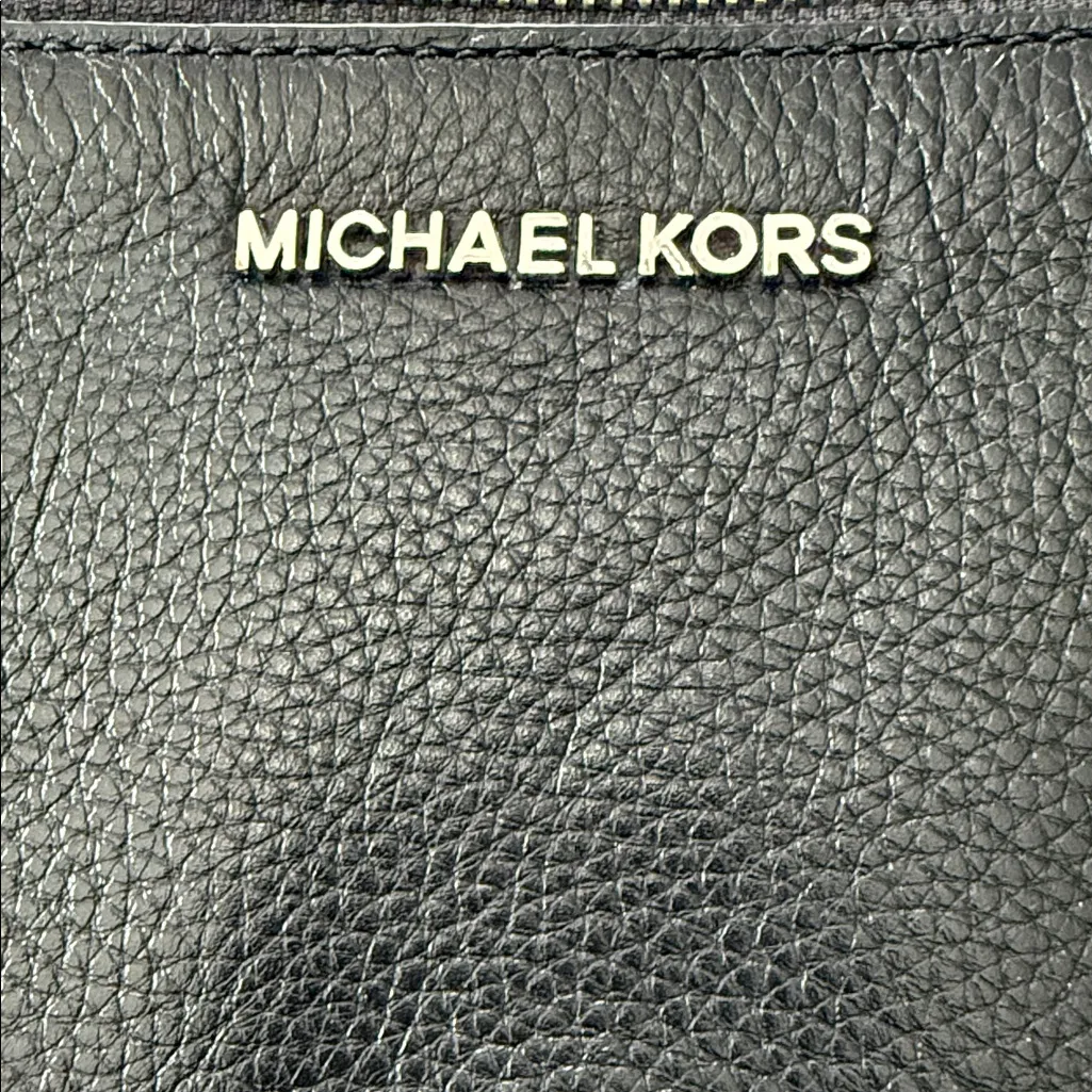 Michael Kors Double Zip Crossbody Bag Black Pebbled Leather & Signature Logo PVC - Image 2