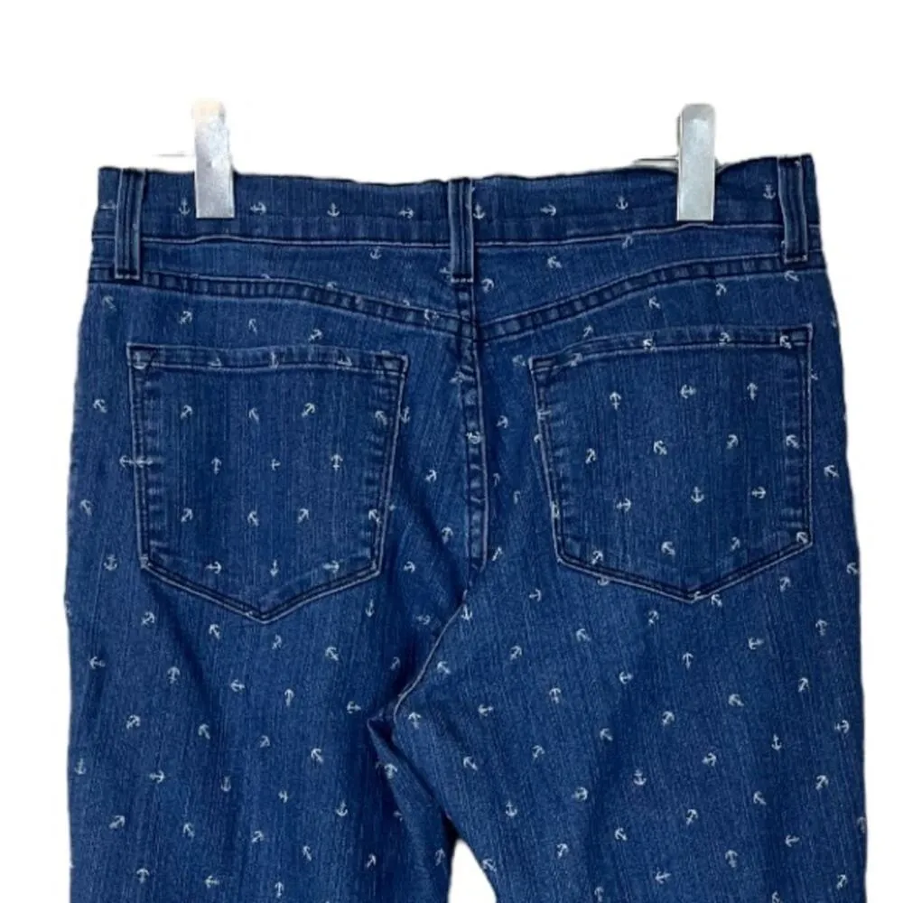 NYDJ Crop Jeans Nautical Anchor Print Mid Rise Medium Blue Wash Women’s Size 10 - Image 6