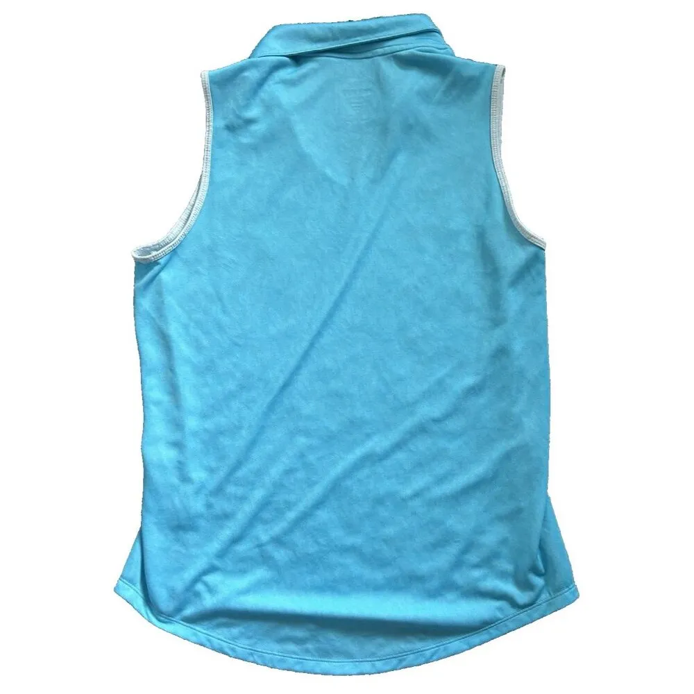 Adidas Golf Women's Jacquard Sleeveless V-Neck Polo Bright Cyan Medium - Image 2