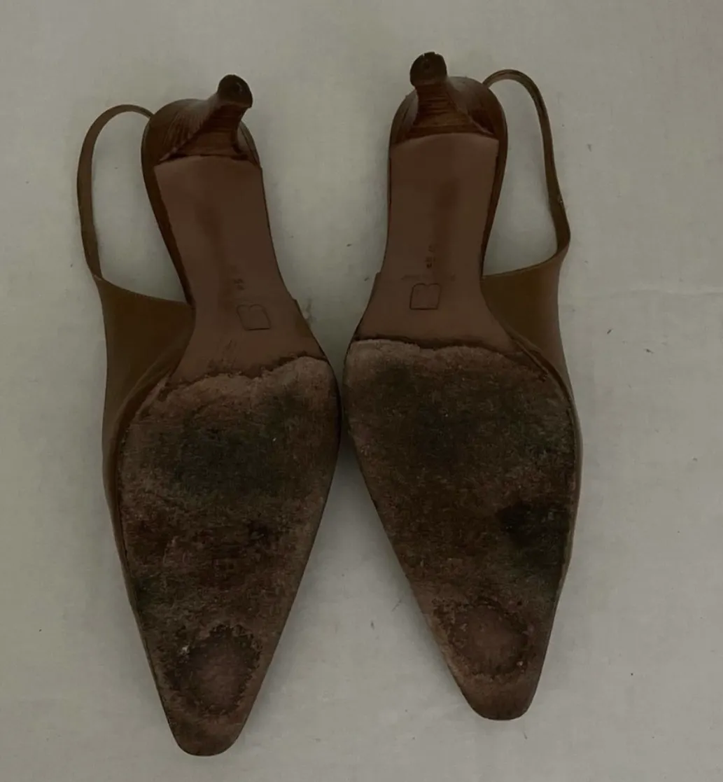 Brown Sling Back Pointed Toe Heels - Image 8