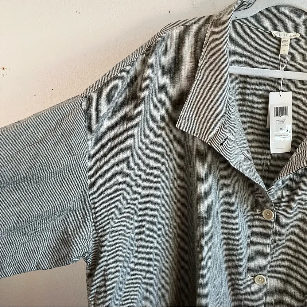 Eileen Fisher Jacket Black & White Stripe Ticking Stripe Jacket Sz 3X NWT Button - Image 10