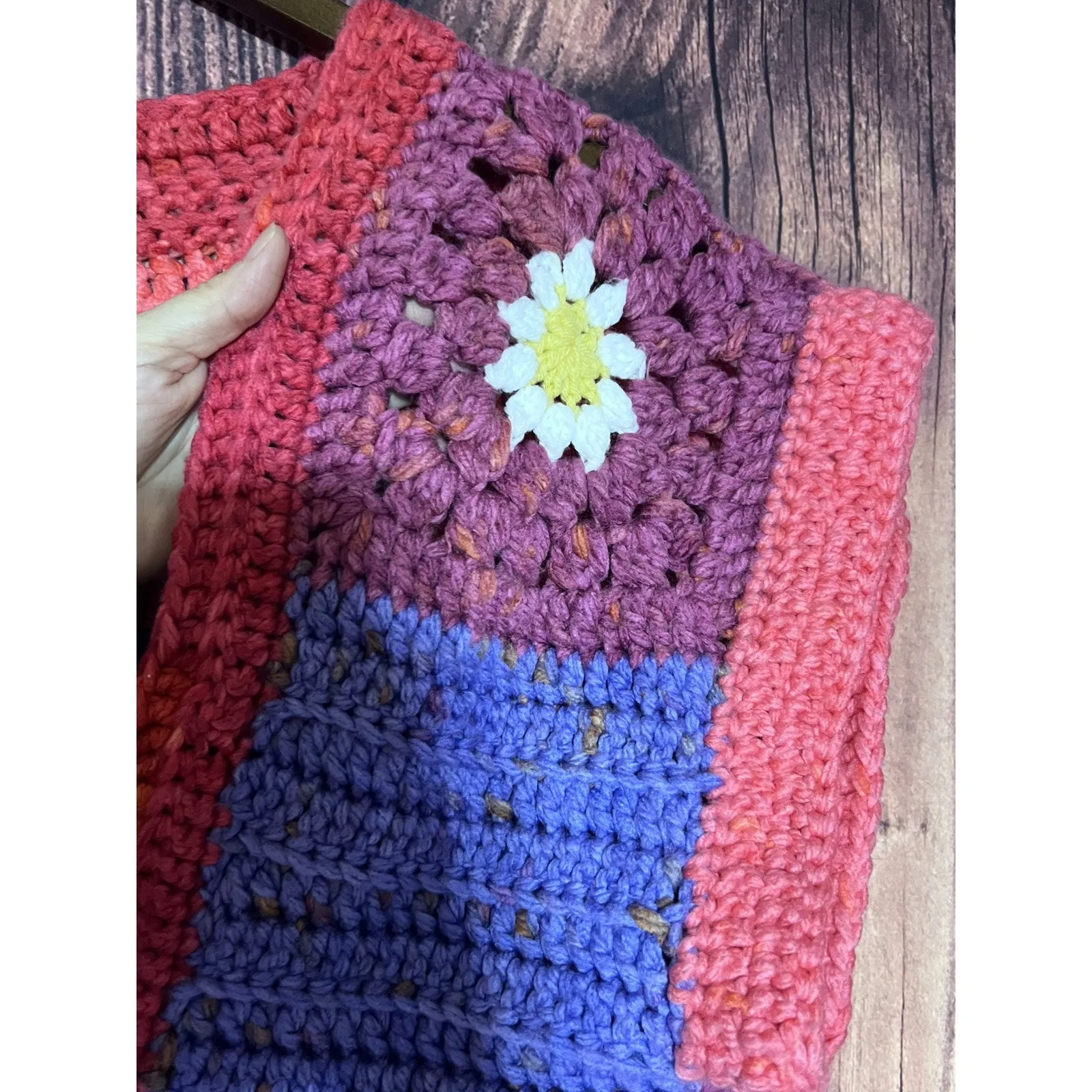 Granny square Crochet Artsy Cropped Retro HIPPIE Jacket Cardigan S M  Phoebe - Image 4