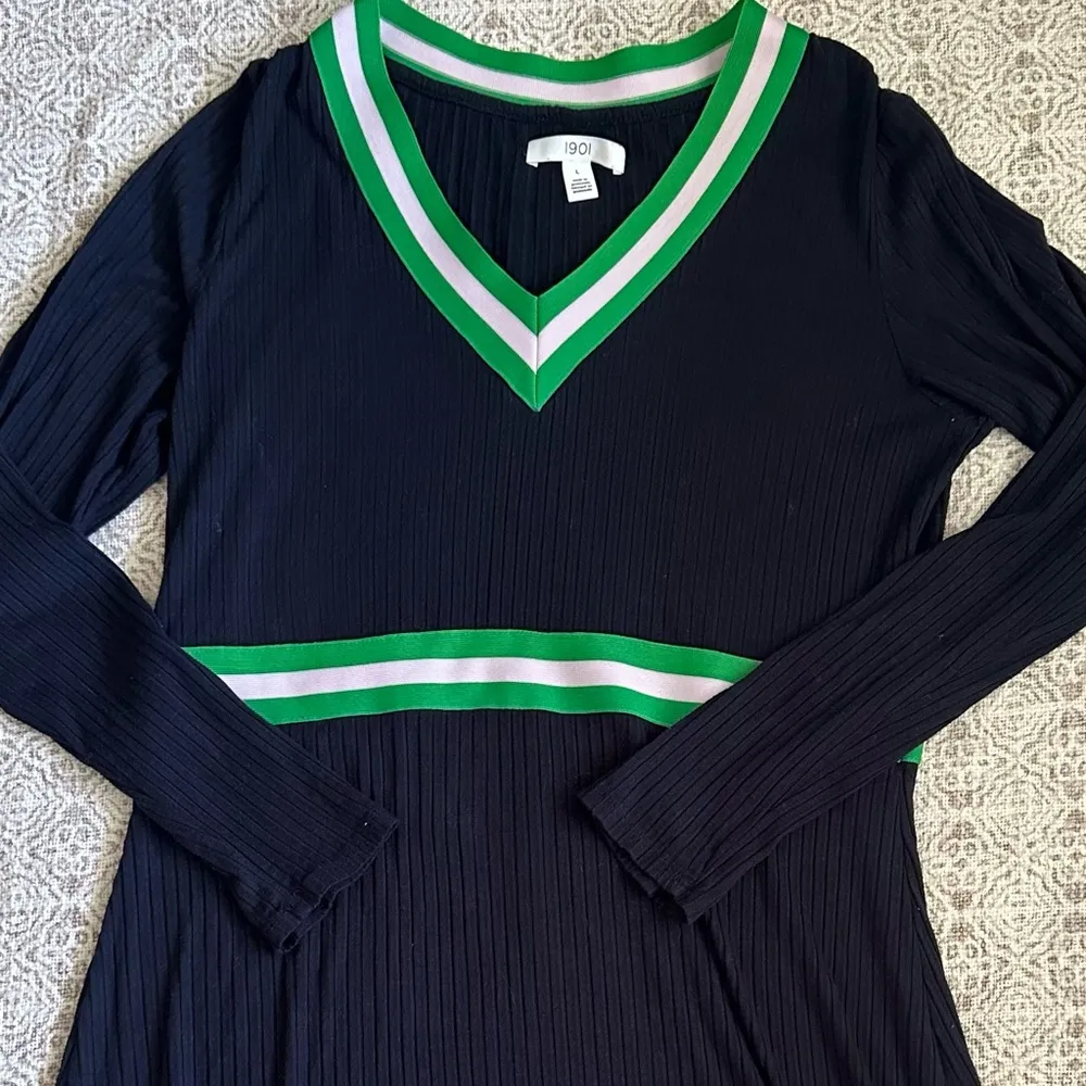 1901 Navy V Neck Sweater Dress - Image 3