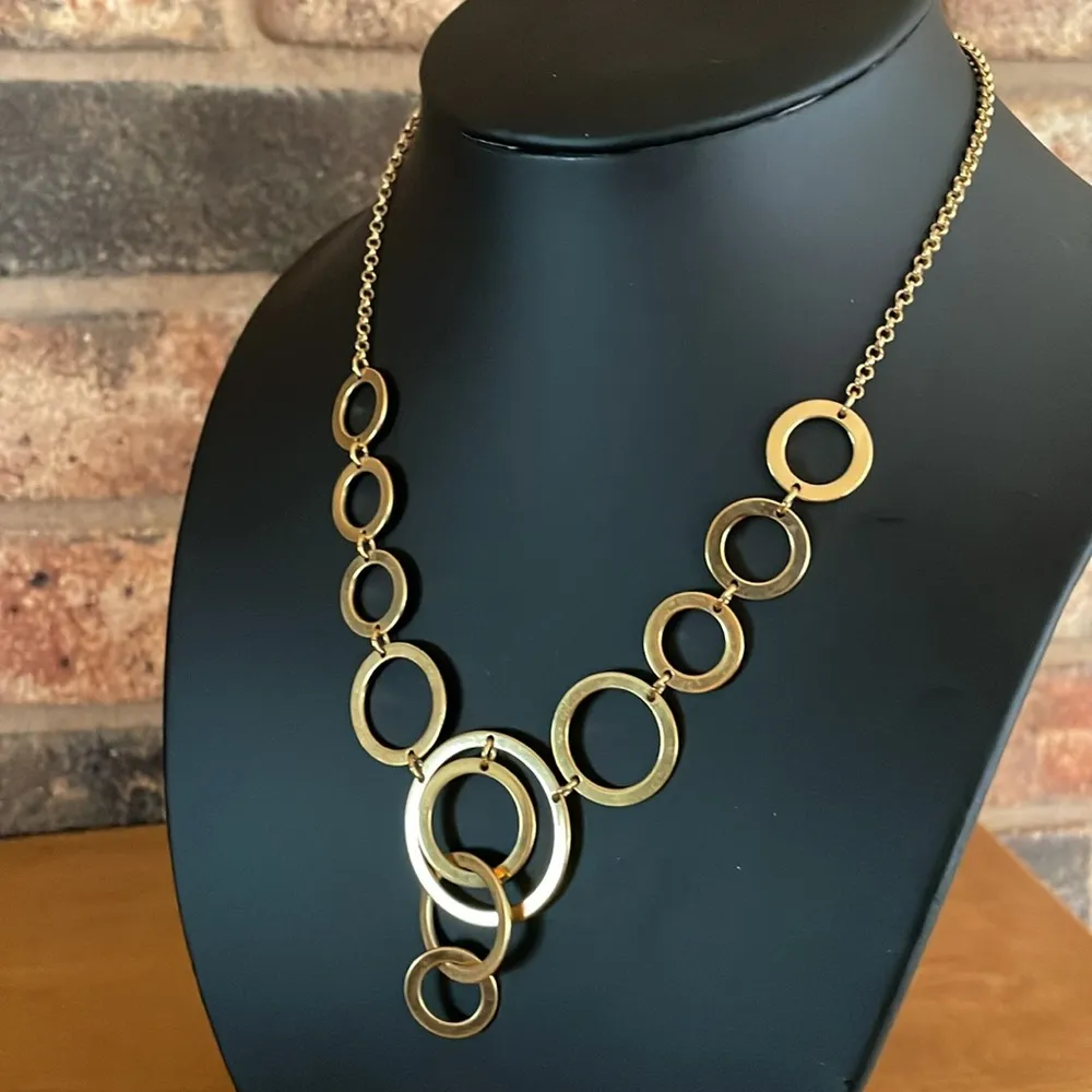 Avon Vintage Gold Geometric Greek Lunes Bib Necklace - Image 2