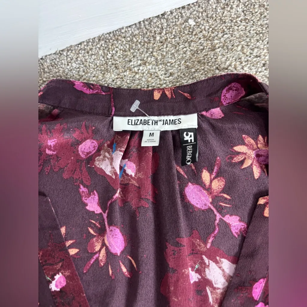 Elizabeth and James Silk Floral Pintuck Flowy Loose Purple Lagenlook Medium - Image 2