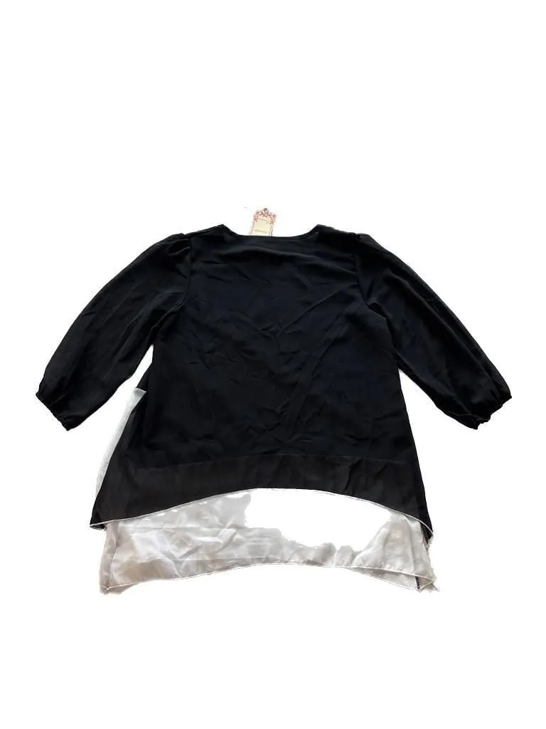 XinXinJia Black and White Asymmetrical Blouse, Size M, Long Sleeve Casual Top Size M - Image 4