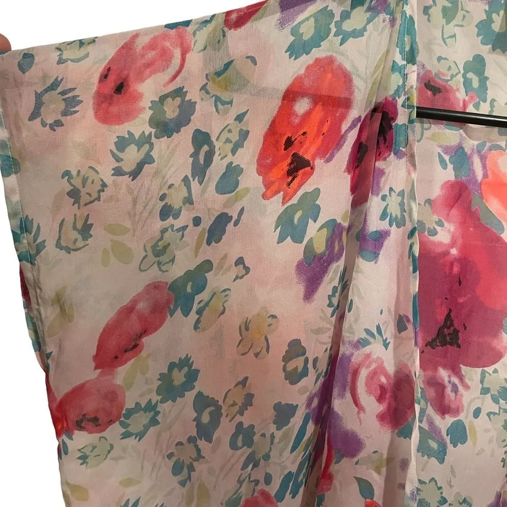 Studio Thirty Six Neon Floral Kimono Sleeve Maxi Lightweight Duster Swim Coverup Size undefined - Image 2