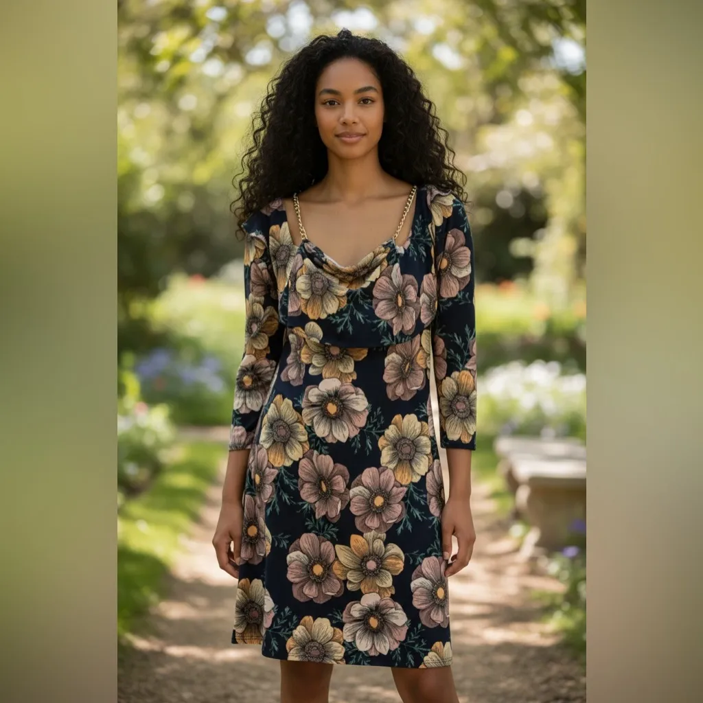 Floral Cold Shoulder Mini Dress Medium Pink - Image 2