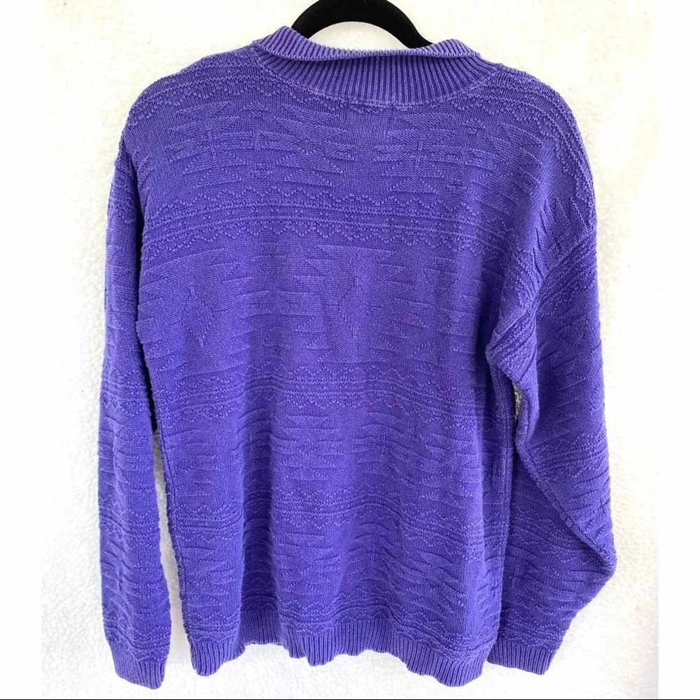 Vintage Purple Eclectic Grandpa Textured Collared Retro Preppy Golf Sweater - Image 4