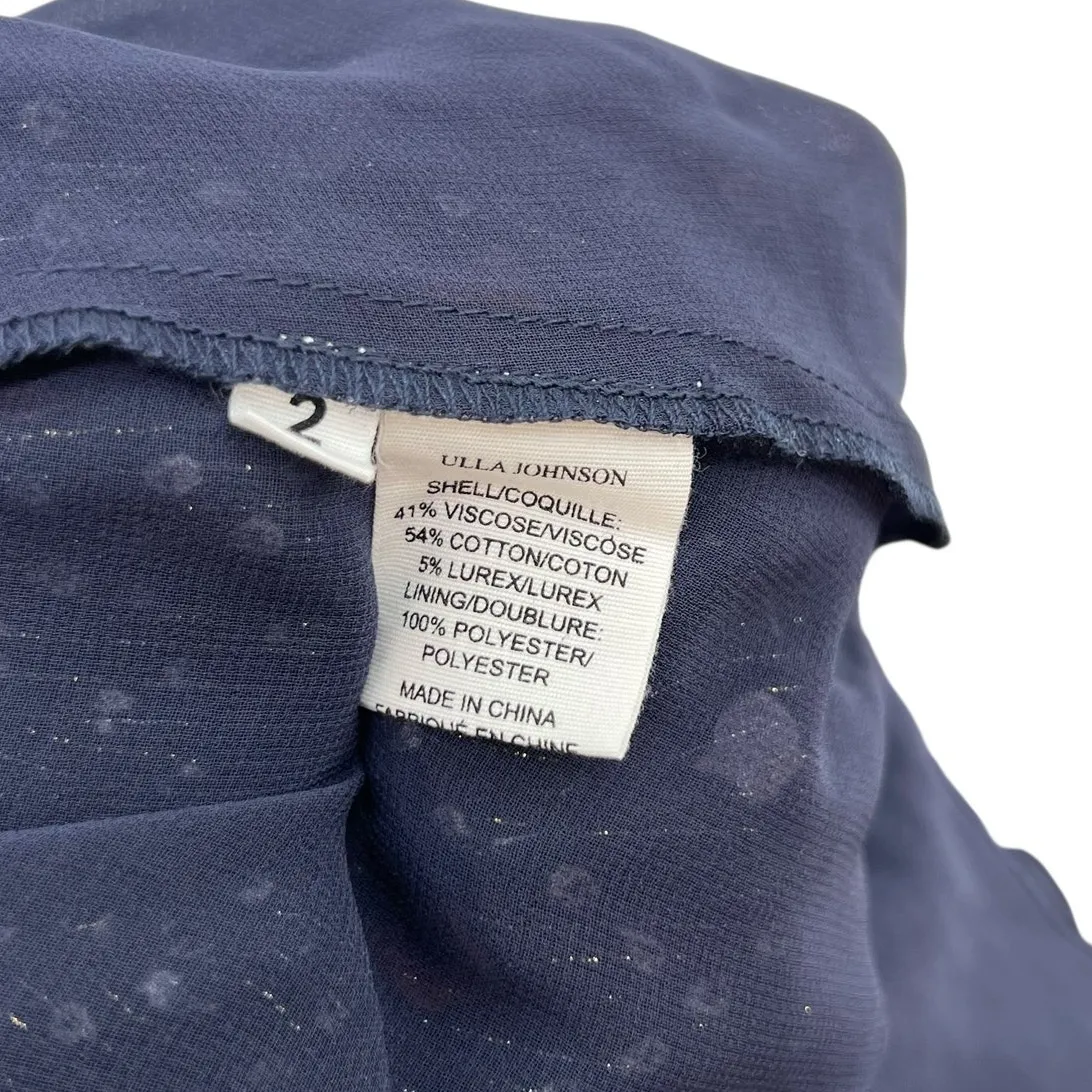 UIla Johnson Miya Printed Dress Long Sleeve Metallic Navy Blue Size US 2 - Image 16